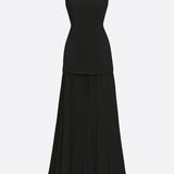 Lucia – Rochie Lungă Plisată cu Decolteu Barcă