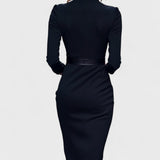 Paula – Rochie Elegantă cu Brâu și Guler Structural