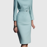 Iolanda – Rochie Midi Creion cu Decolteu Drapat