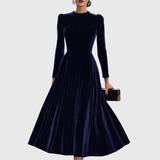 Adina – Rochie Midi din Catifea Bleumarin