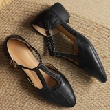 Margareta – Pantofi clasici tip T-strap, cu detaliu împletit