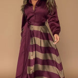 Mălina – Rochie Elegantă cu Imprimeu Orizontal în Dungi