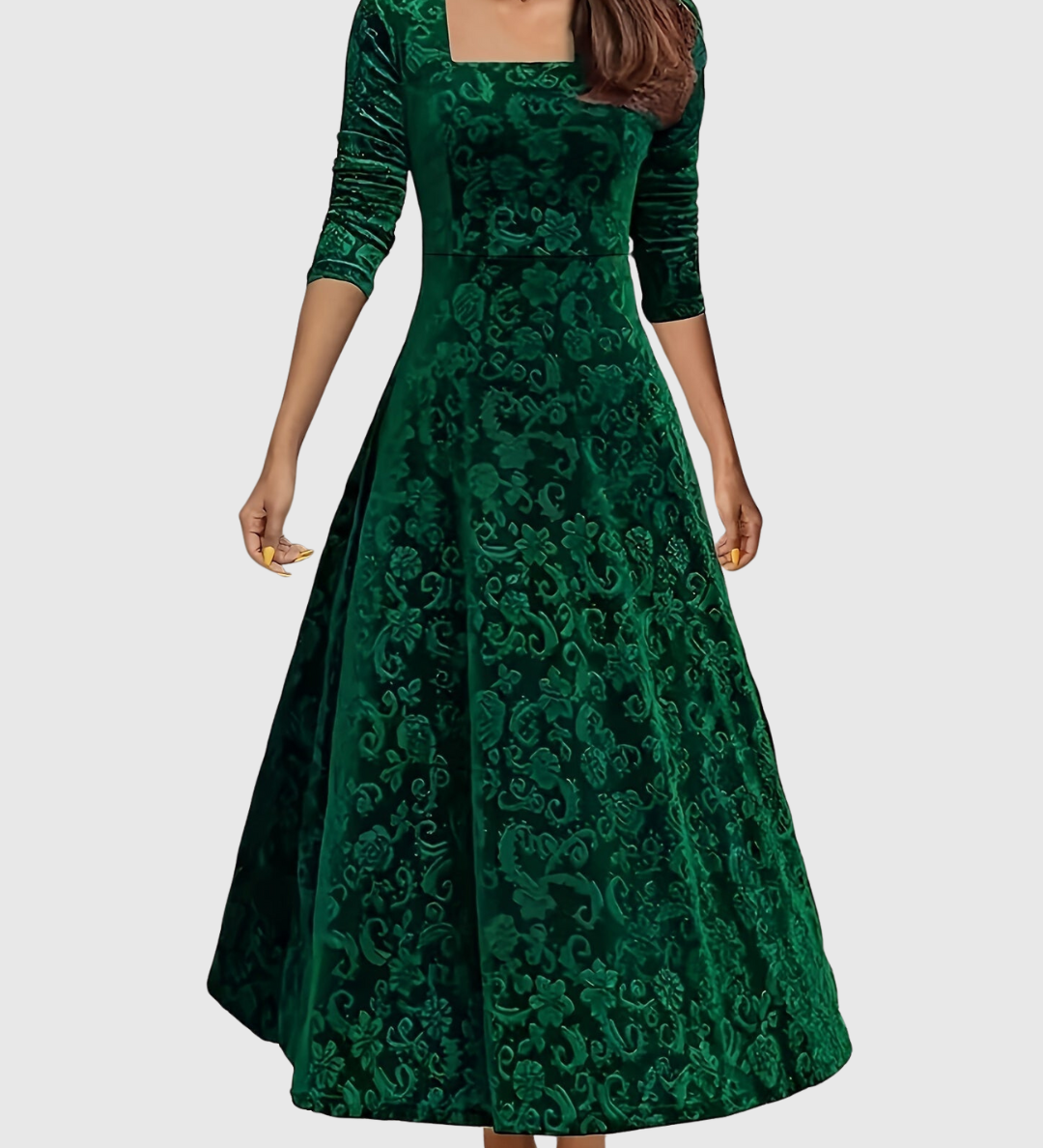 Nicoleta – Rochie Midi Florală din Catifea
