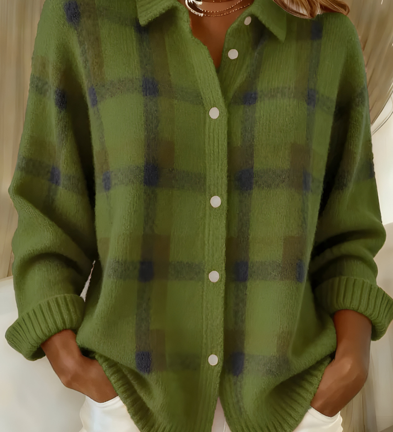Anca – Cardigan cu Model În Carouri din Tricot Moale