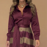 Mălina – Rochie Elegantă cu Imprimeu Orizontal în Dungi