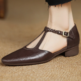Margareta – Pantofi clasici tip T-strap, cu detaliu împletit