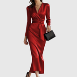 Ileana – Rochie Satinată Petrecută cu Mâneci Lungi