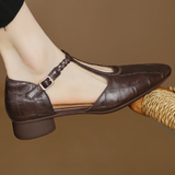 Margareta – Pantofi clasici tip T-strap, cu detaliu împletit