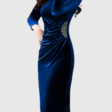 Cecilia – Rochie din Catifea cu Drapaj și Deschidere