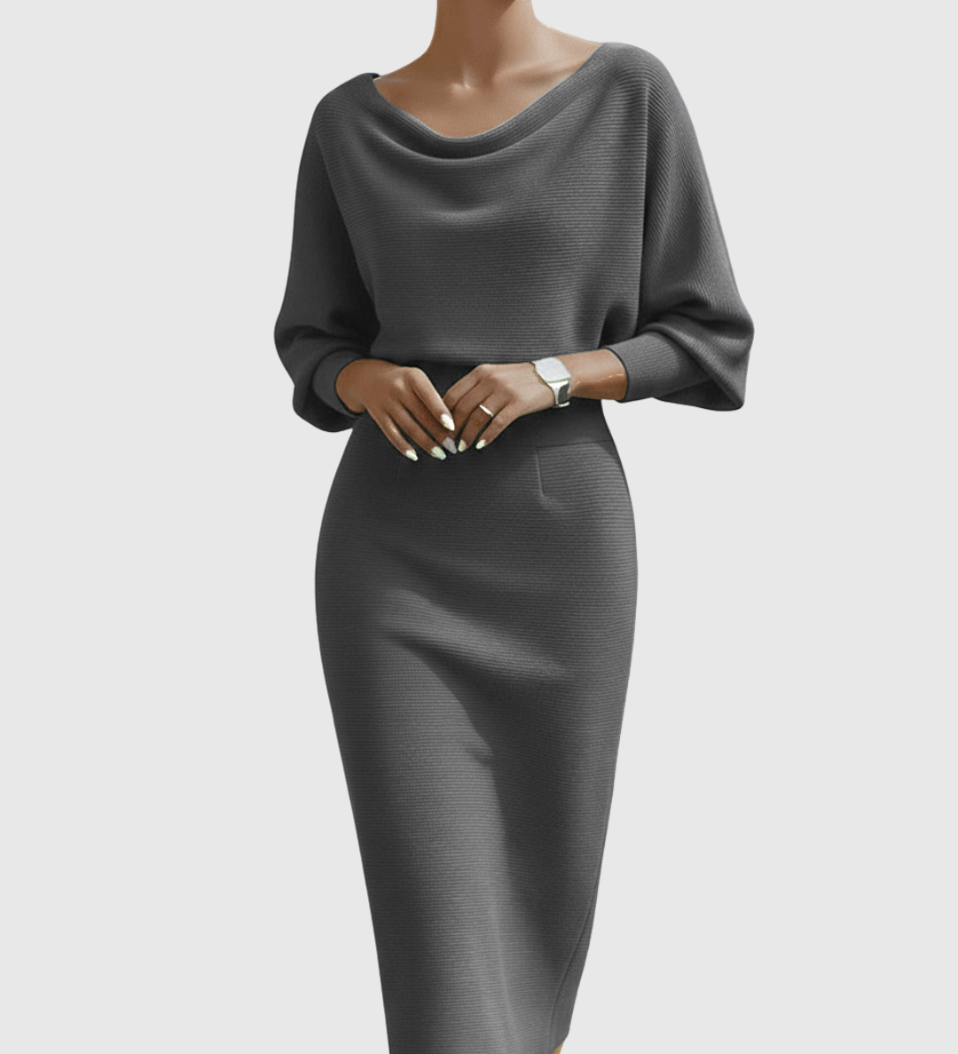 Violeta – Rochie Midi Drapată cu Mâneci Ample