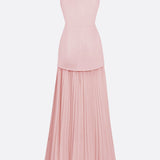 Lucia – Rochie Lungă Plisată cu Decolteu Barcă
