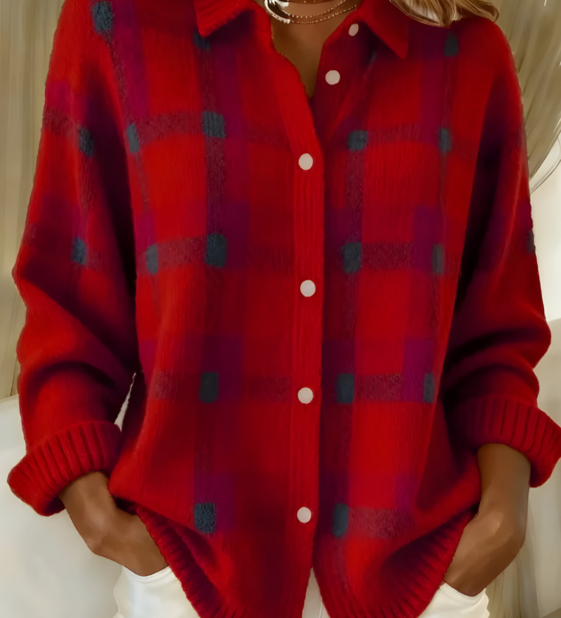 Anca – Cardigan cu Model În Carouri din Tricot Moale