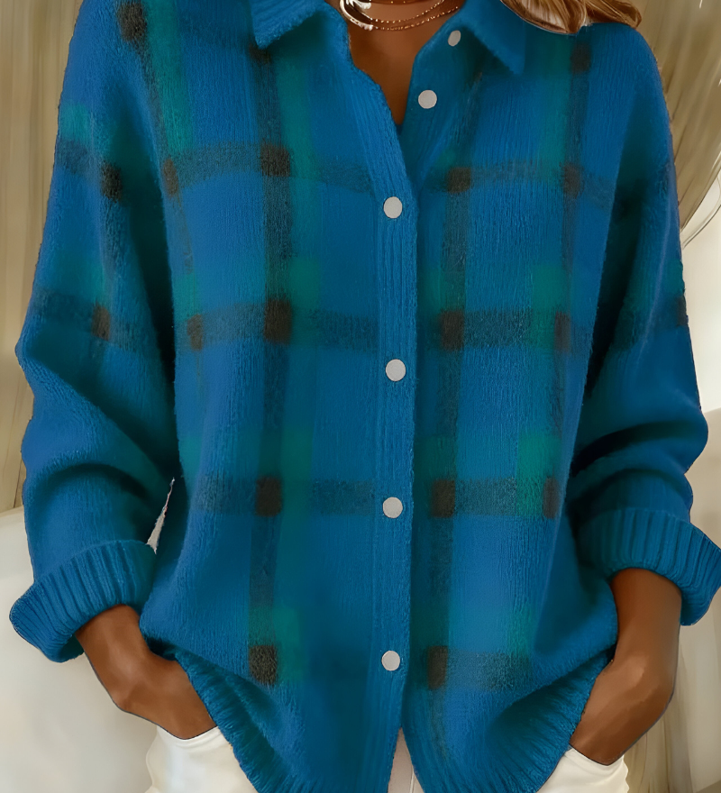 Anca – Cardigan cu Model În Carouri din Tricot Moale