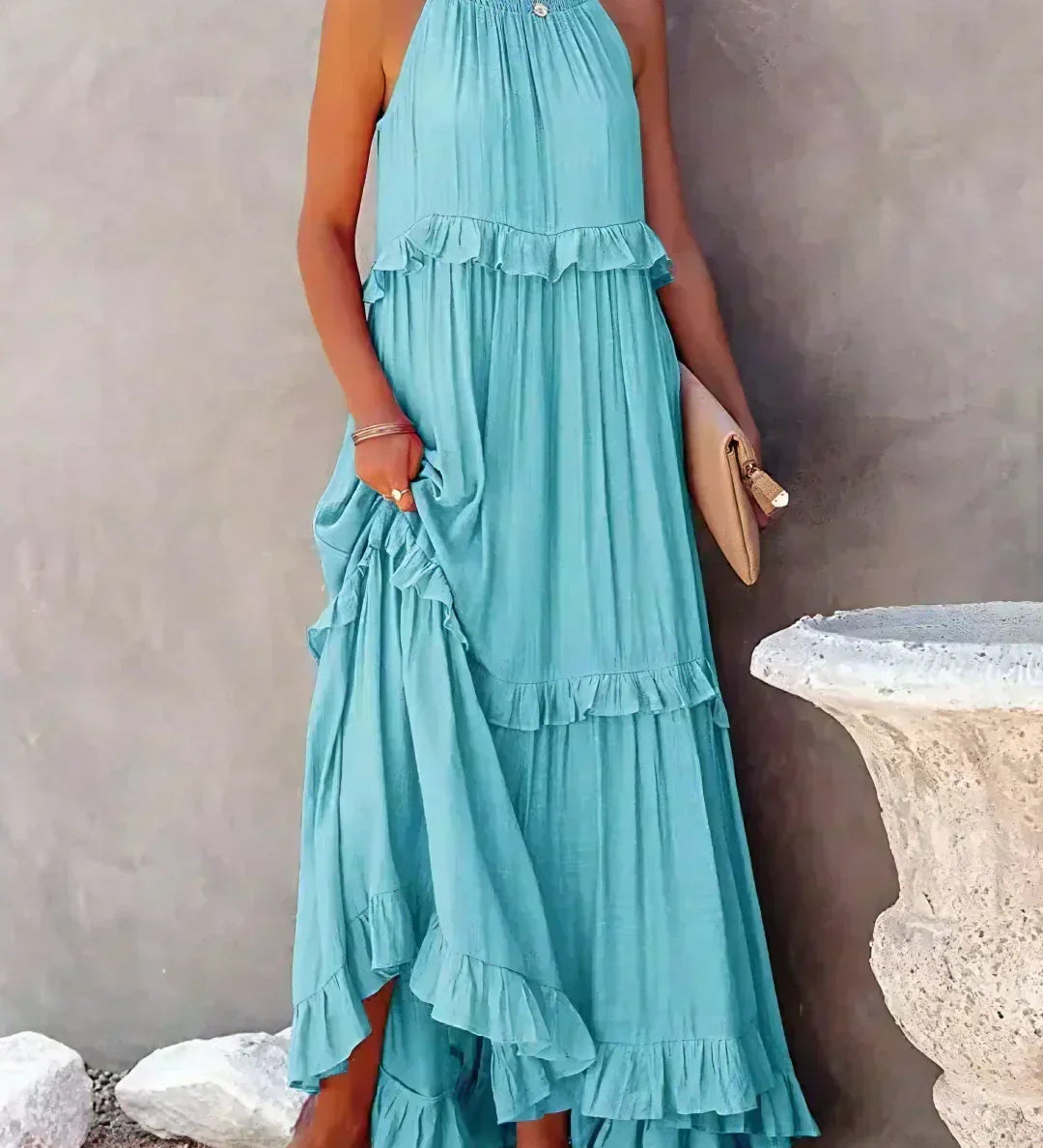 Sorina – Rochie Maxi cu Bretele și Volane