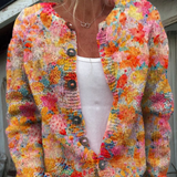 Pulover casual cu imprimeu floral și nasturi
