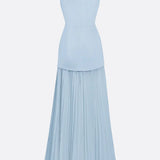 Lucia – Rochie Lungă Plisată cu Decolteu Barcă