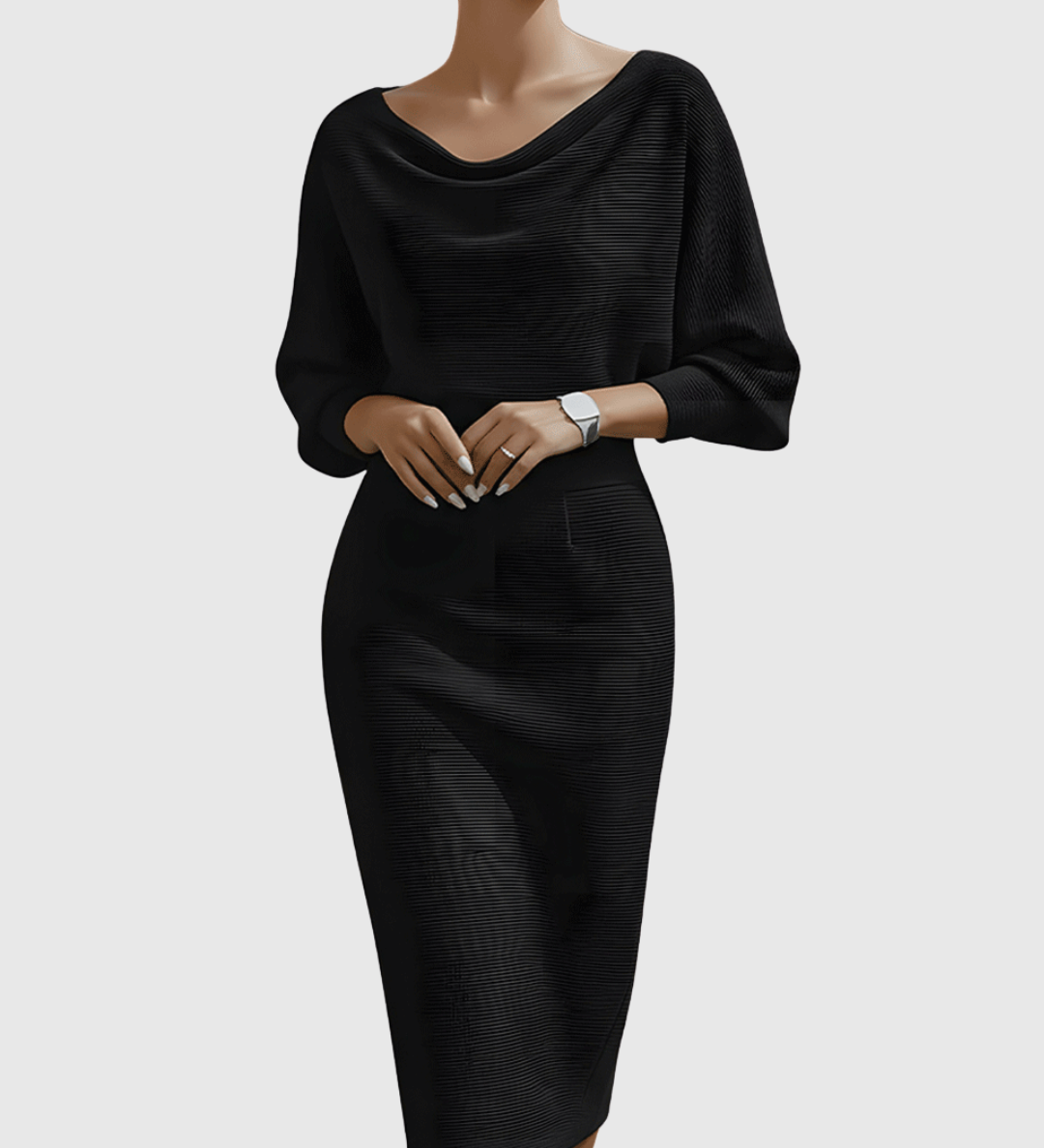 Violeta – Rochie Midi Drapată cu Mâneci Ample