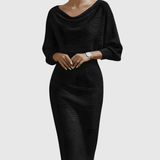 Violeta – Rochie Midi Drapată cu Mâneci Ample