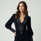 Amalia – Rochie mini vintage din suede cu broderie