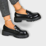 Mocasi femeie cu design anatomic și toc din satin