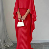 Amalia – Rochie Maxi Plisată cu Mâneci Tip Batwing