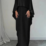 Amalia – Rochie Maxi Plisată cu Mâneci Tip Batwing