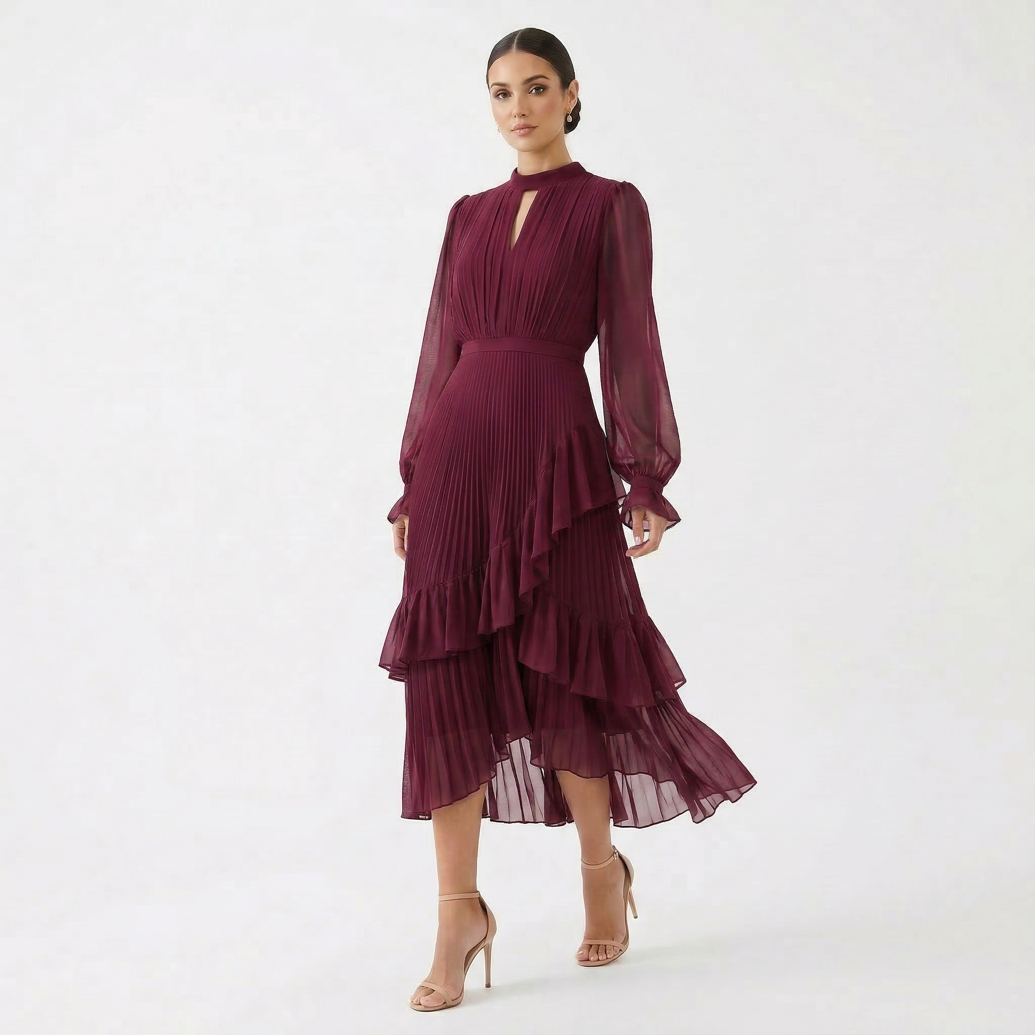 Eugenie – Rochie Plisată cu Mâneci Vaporoase
