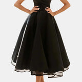 Virginia – Rochie Midi cu Corset Încrucișat și Fustă Evazată