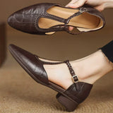 Margareta – Pantofi clasici tip T-strap, cu detaliu împletit