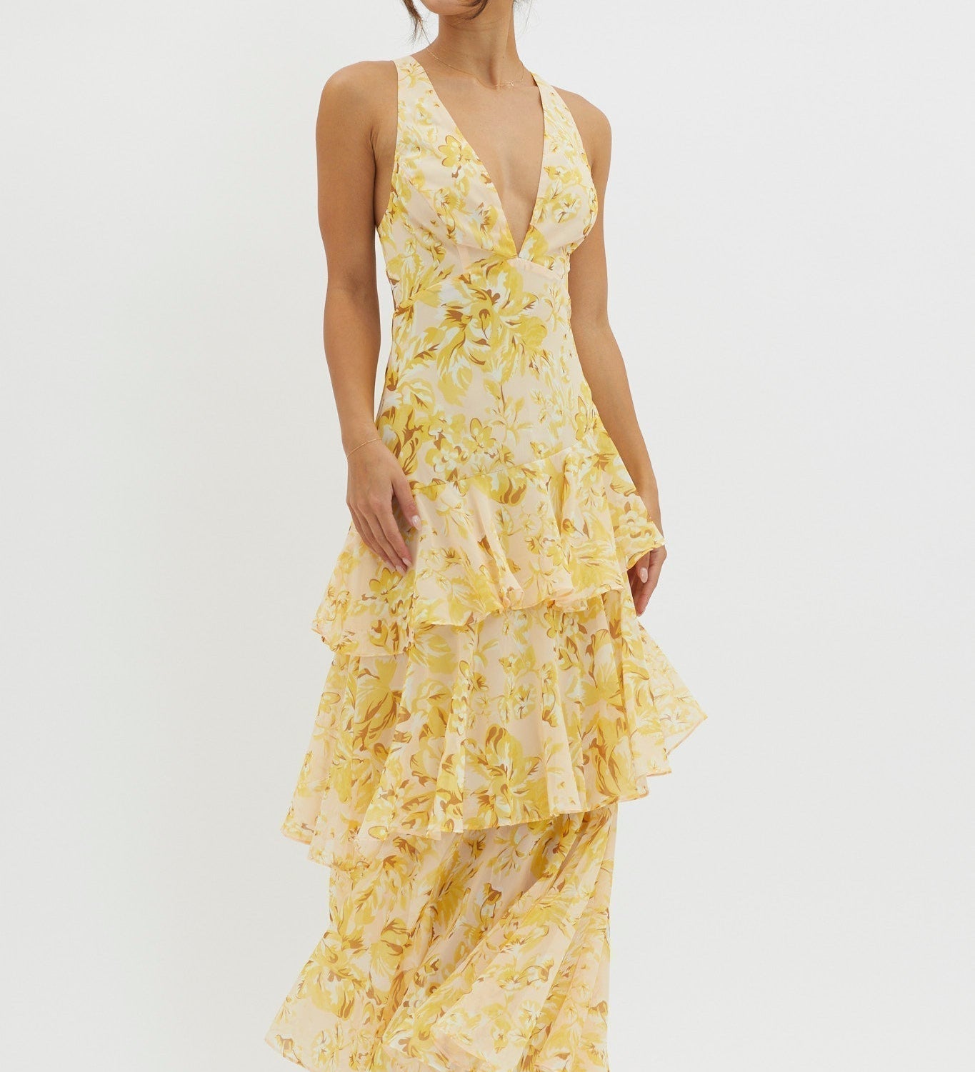 Monica – Rochie Midi cu Volane și Spate Deschis