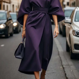 Salomea – Rochie Elegantă cu Croială Clasică, Mâneci Ample și Cordon în Talie