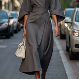 Salomea – Rochie Elegantă cu Croială Clasică, Mâneci Ample și Cordon în Talie