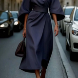 Salomea – Rochie Elegantă cu Croială Clasică, Mâneci Ample și Cordon în Talie