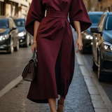 Salomea – Rochie Elegantă cu Croială Clasică, Mâneci Ample și Cordon în Talie