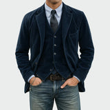 Arthur | Set Elegant Sacou + Vestă din Catifea în Dungi
