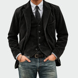 Arthur | Set Elegant Sacou + Vestă din Catifea în Dungi