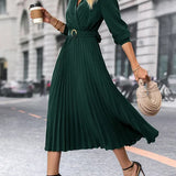 Elina – Rochie de Damă Elegantă Midi Plisată cu Mâneci Lungi