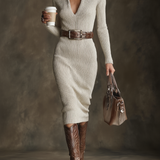 Emma – Rochie din tricot cu guler mediu înalt și curea